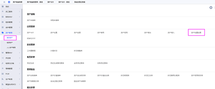金蝶云星空资产批量变更选项