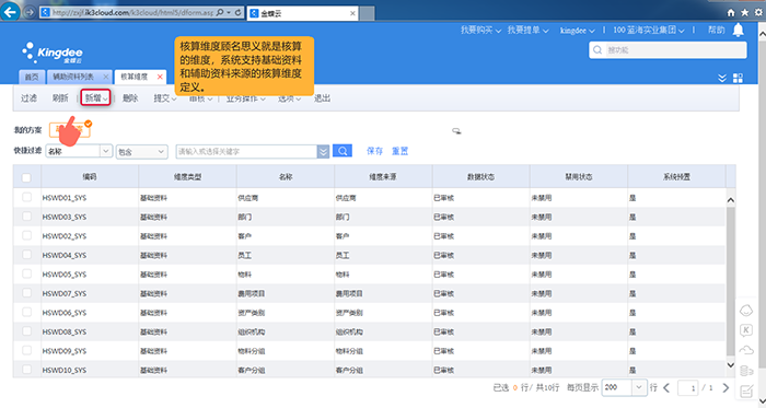 核算维度新增选项
