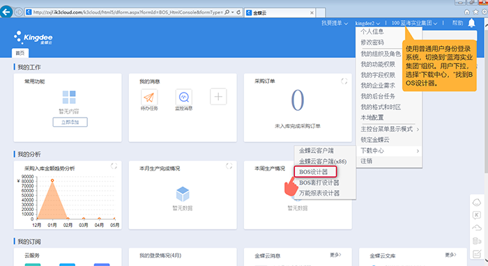 金蝶云星空BOS设计器登录界面