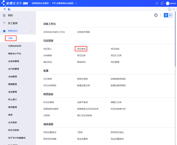 金蝶云星空凭证管理页面