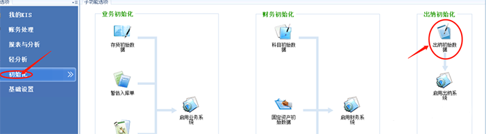 金蝶专业版初始化数据选项