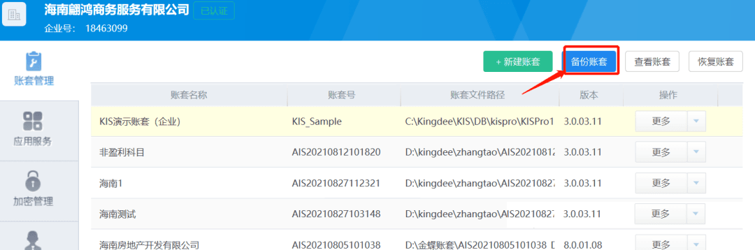 kis专业版账套备份页面